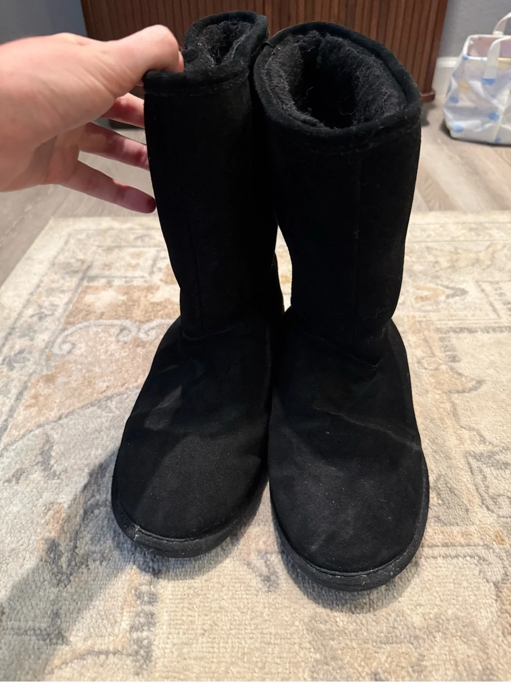 BearPaw Black Suede Lace-Up Tall Women's Boots